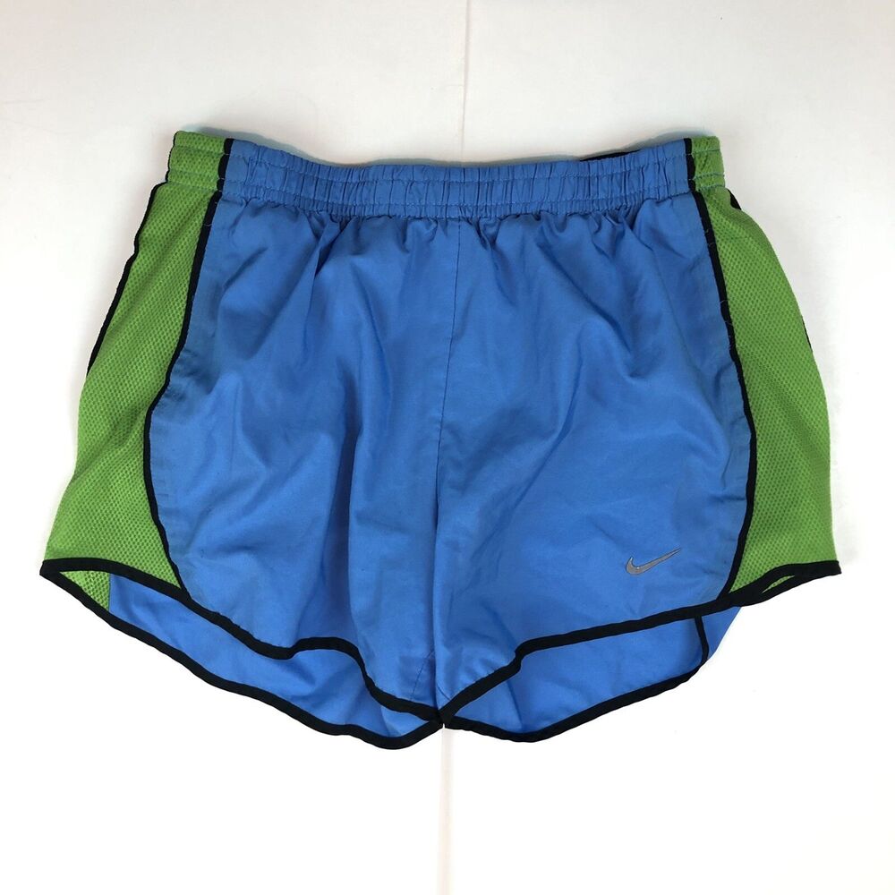 Nike Dri Fit Running Shorts Blue Green Mesh Panel Built In Brief Liner XS EEE18